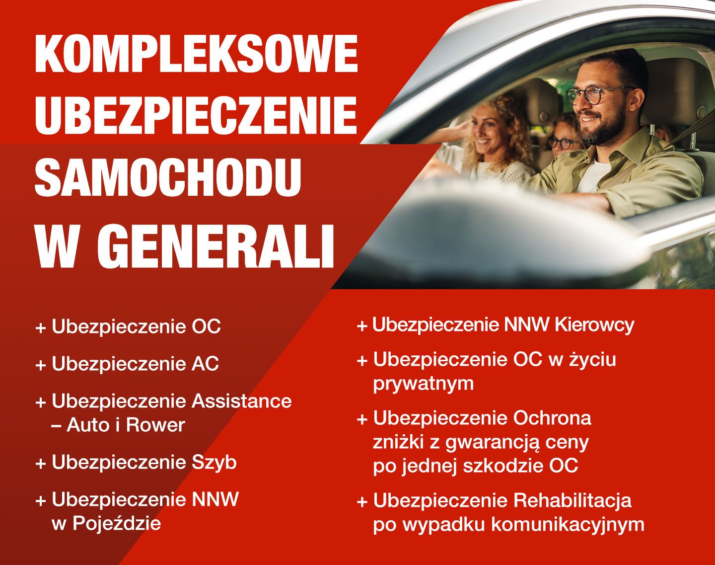 Infografika przedstawiajaca rozne rodzaje ubezpieczen samochodowych w Generali